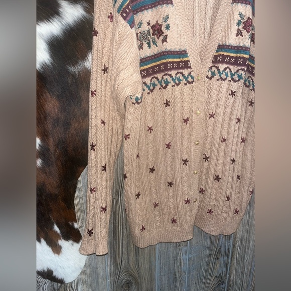 Jantzen hand embroidered button front long sleeve brown cardigan size 1X - Picture 2 of 7
